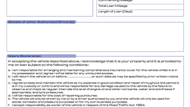 Loan Car Indemnity Forms