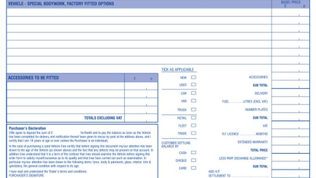 New/Used Vehicle Order Form
